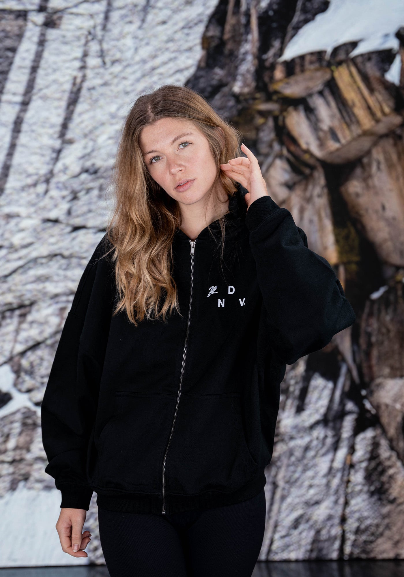 Oversized Heavy Sweatjacket "RDNV" - Black
