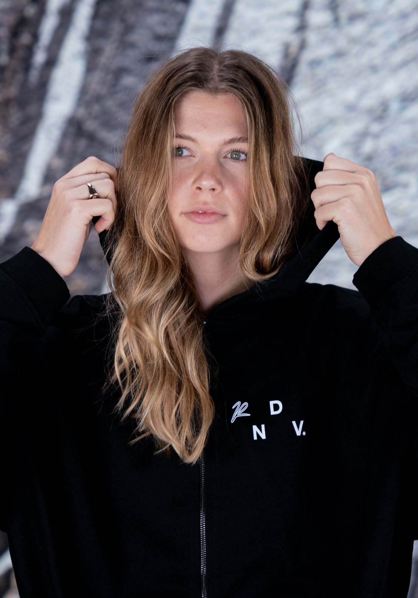 Oversized Heavy Sweatjacket "RDNV" - Black