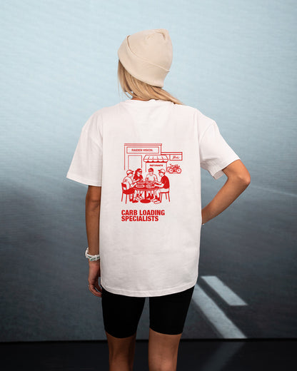 RAIDEN T-Shirt "CARB LOADING SPECIALISTS" WHITE (OVERSIZED FIT)