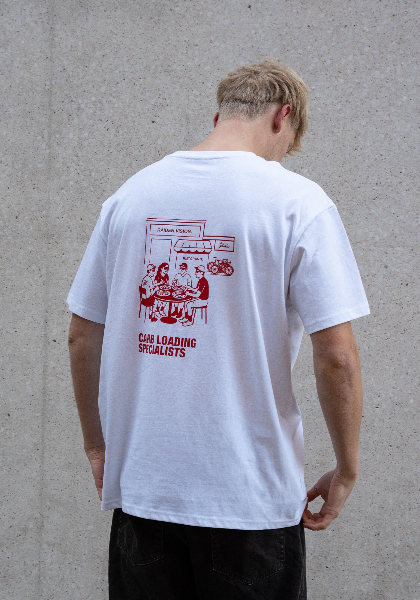 RAIDEN T-Shirt CARB LOADING SPECIALISTS WHITE (OVERSIZED FIT) – Rückseite